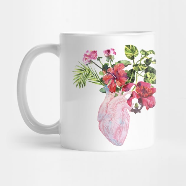 Human Anatomical Heart with Tropical Flower by Olga Berlet